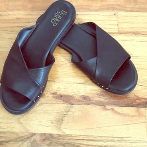 Black leather sandals